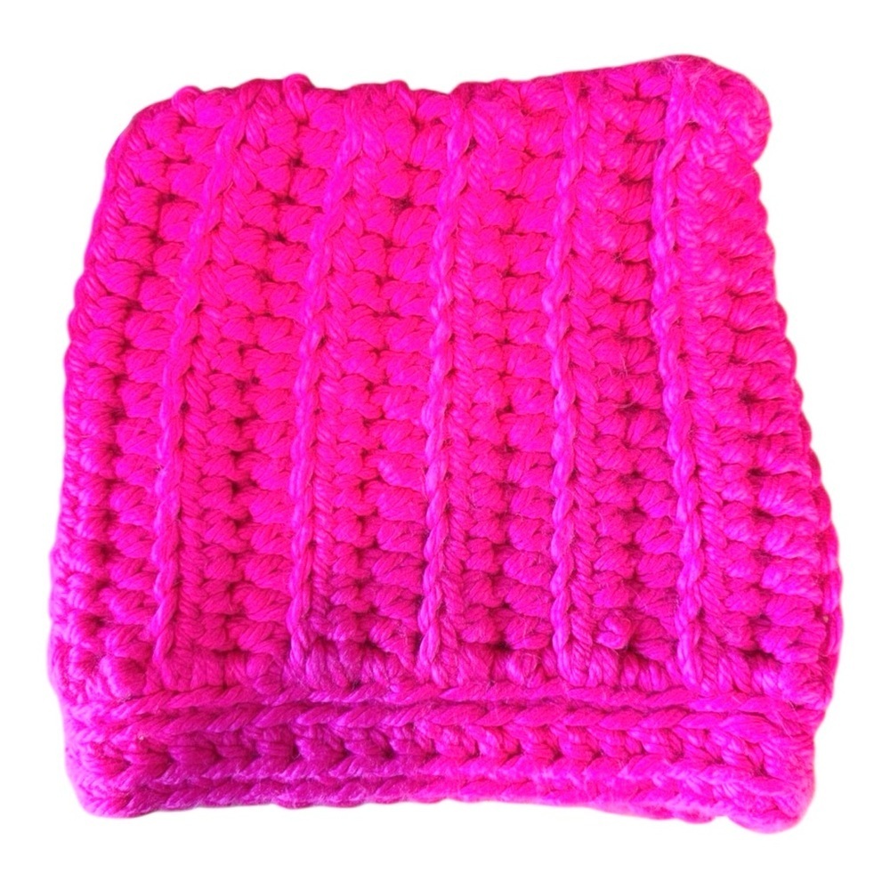 🌈 6/$60 Crafty Therapy Hand Knit Beanie Hot Pink 9.5” Across, Square